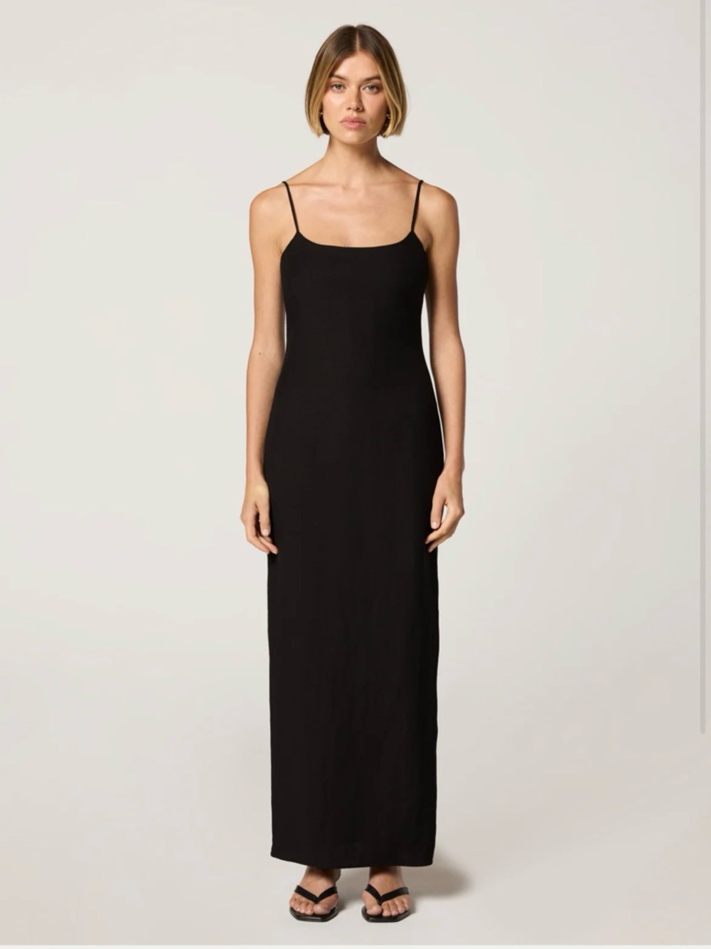 CLYQUE Julia Black Linen Minimal 90’s Column Dress (XS - 0/2)